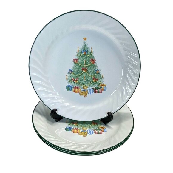Corelle Corning Christmas Tree 10" Plates Set Holiday Dinnerware Vintage - Picture 1 of 6